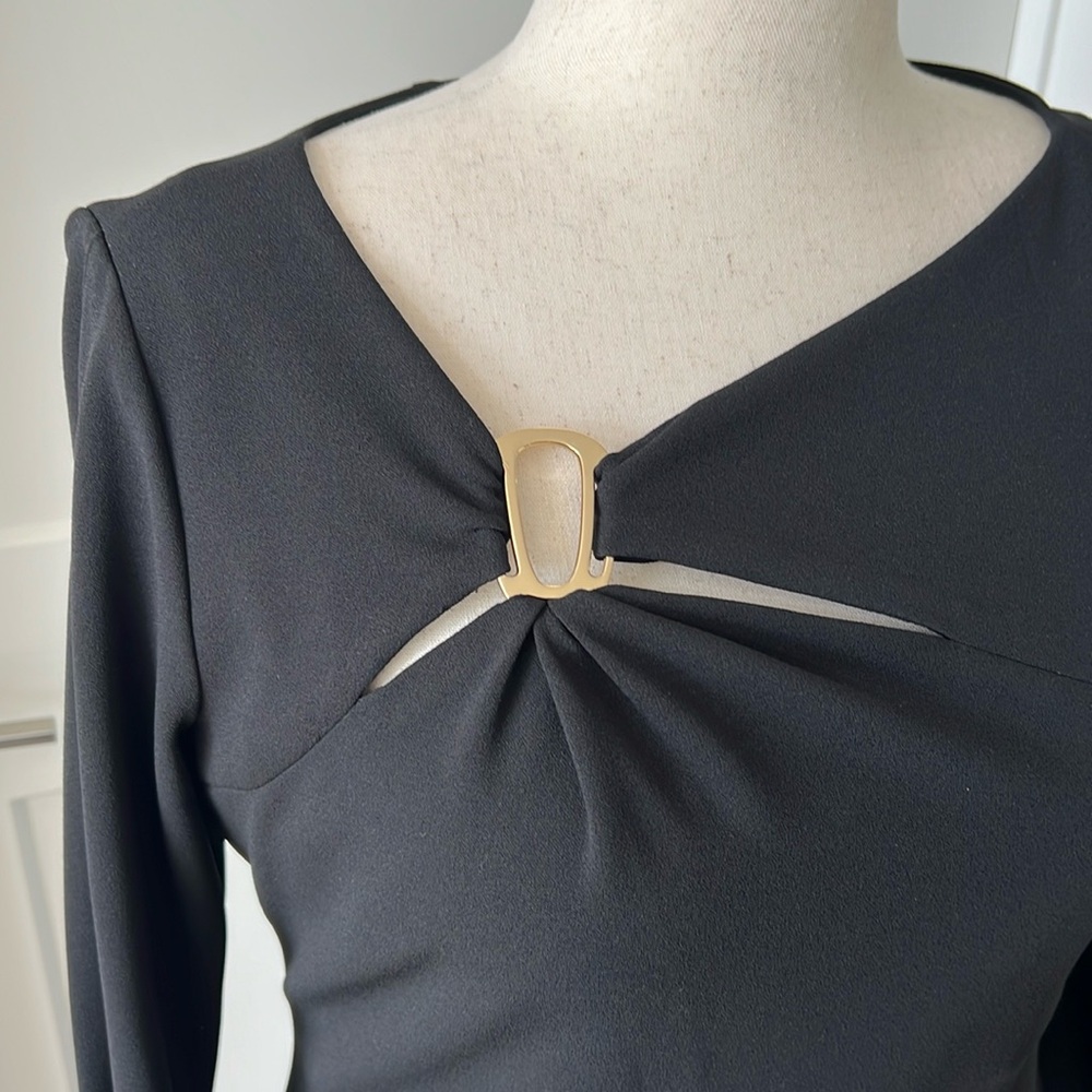 🎉Host Pick🎉Calvin Klein Black Cocktail Dress w/ 10” Slit Bell Sleeves Size 14 - Picture 2 of 16